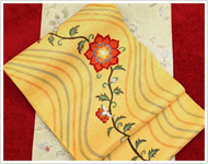 名古屋帯 紬地唐花模様・小紋 ジャワ更紗